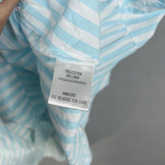 tyler boe Dress Womens Medium Blue White Striped Linen Tiered Coastal Preppy - Picture 5 of 13